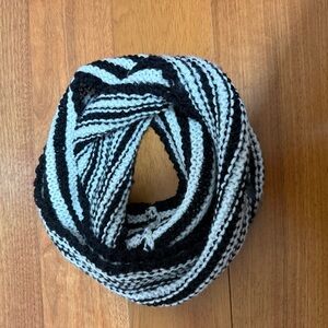 Handmade Black and White Striped Knit Infinity Scarf